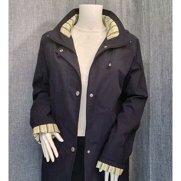 MACKINTOSH New England Rain Wind Breaker Jacket Removable Hood Navy Women's S - Picture 1 of 16
